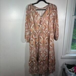 Soft Surroundings Paisley Midi Dress - Brown and Cream